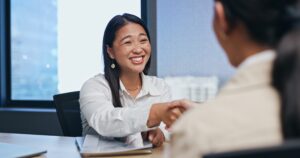 young woman getting hired after the interview